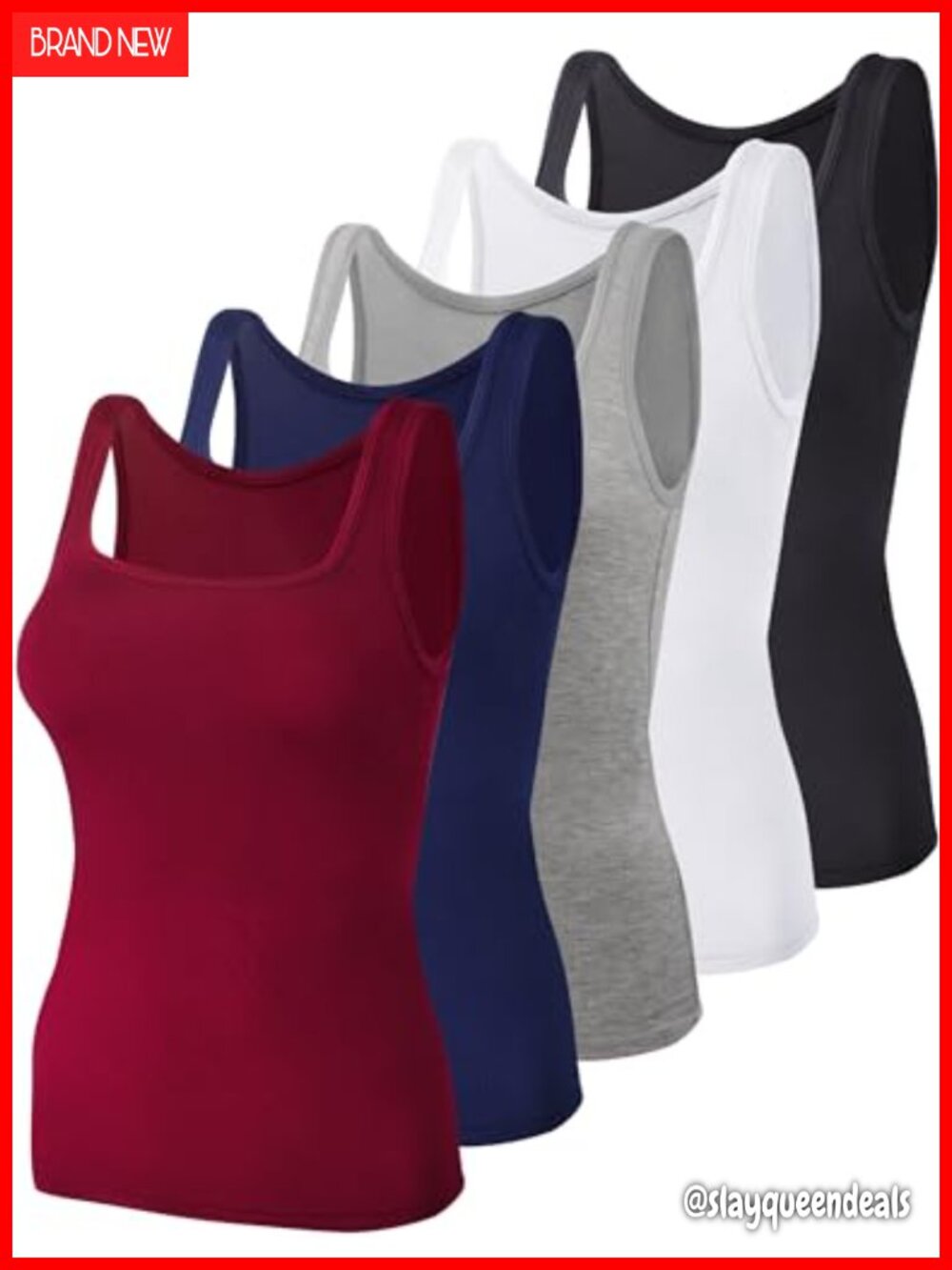 Square Neck Tank Tops Sleeveless Undershirt Viscose Spandex Basic Tanks 5 Pc